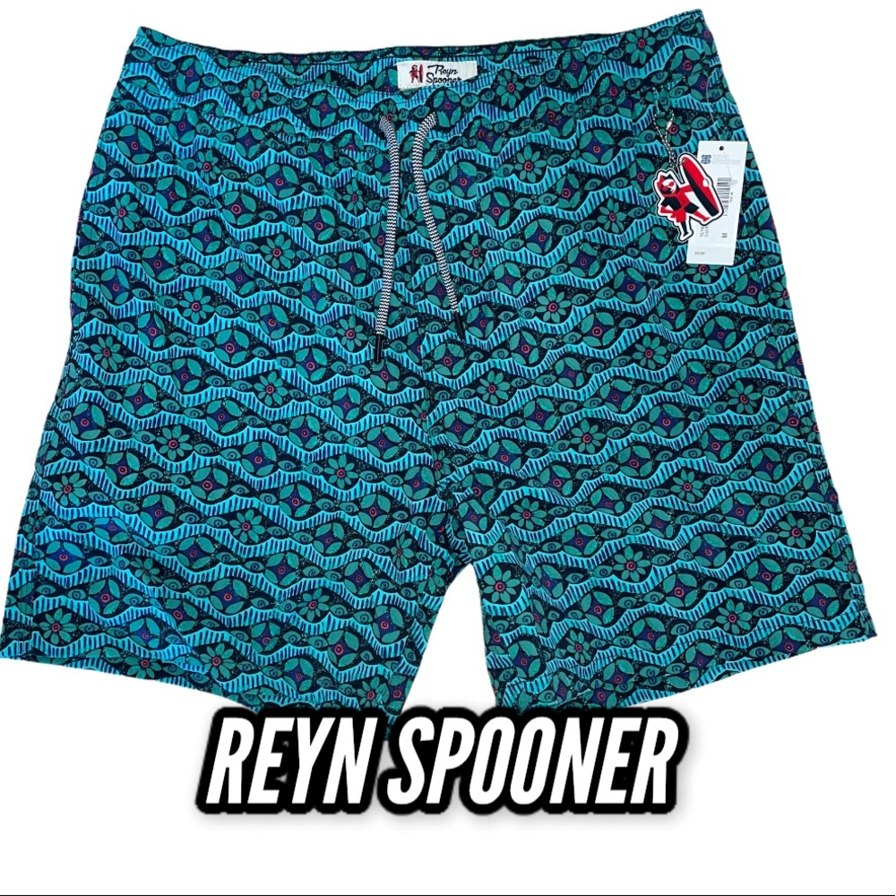 REYN SPOONER Swim Trunks Blue Green Medium w/Net